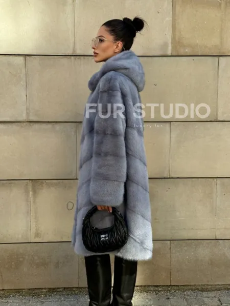 Шуба midi из меха норки с капюшоном, рукава трансформер - фото 12