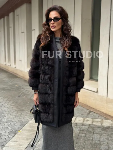 Пальто из куницы с отделкой кашемира - фото 6