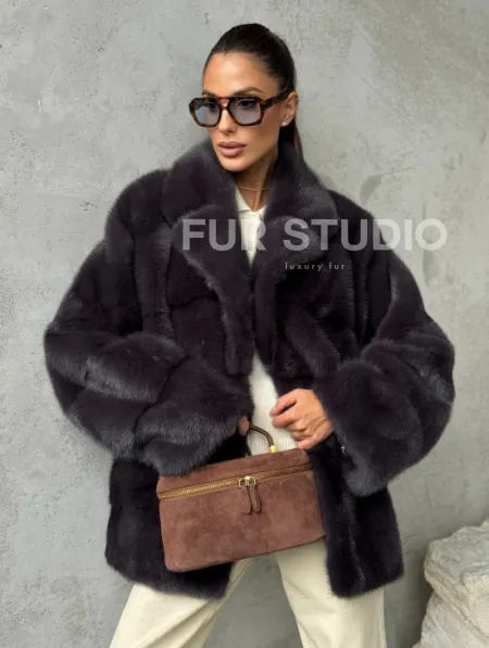 Меховой полушубок из норки  графит - фото 0