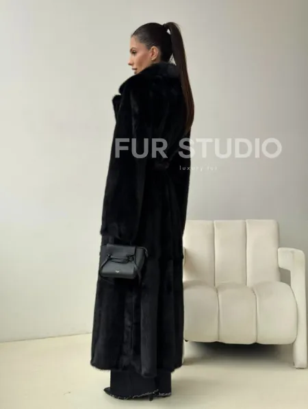 Черная норковая шуба с поясом - фото 7