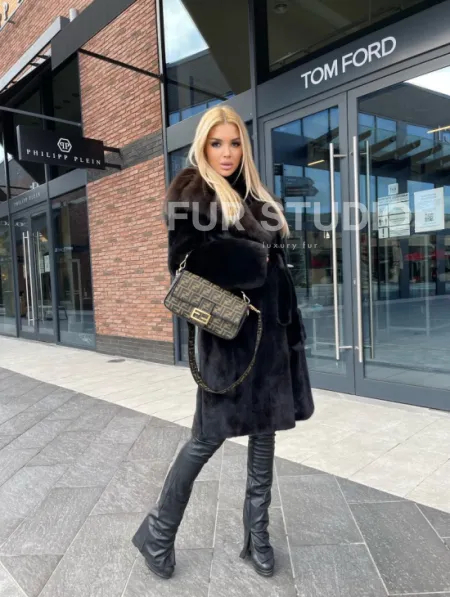 Норковая шуба с капюшоном из меха соболя  седена 1/2 - фото 7