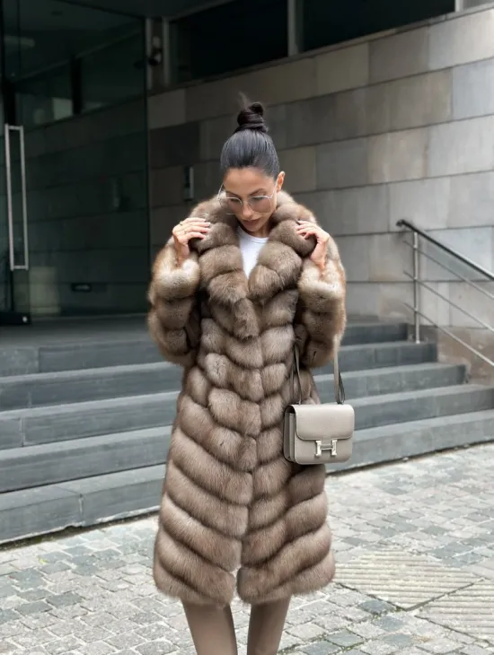 Пальто из меха куницы цвет Tortora - фото 5