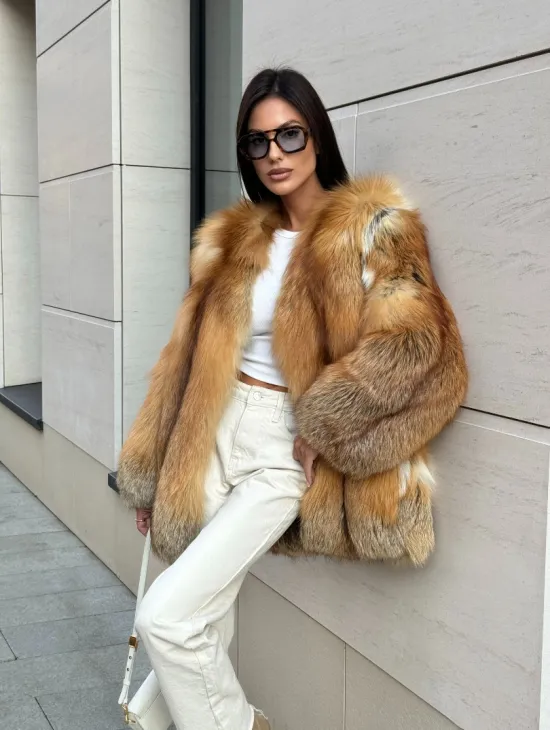 Шуба из меха огненной лисы Vintage style, цельные пластины - фото 8