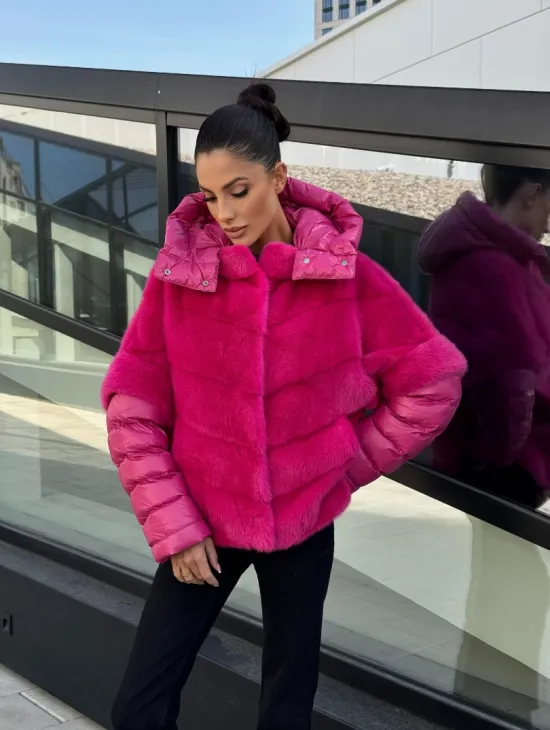 Норковая куртка трансформер 2в1 - цвет фуксия - фото 11
