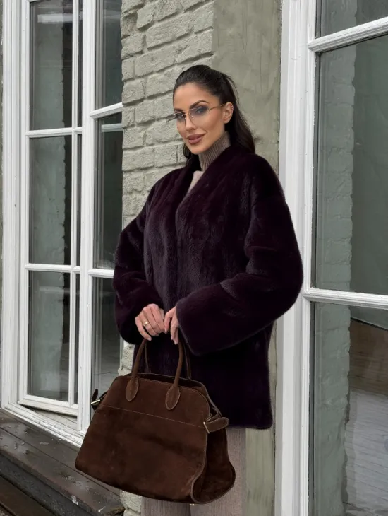 Короткий женский полушубок из меха норки VINTAGE BURGUNDY - фото 12