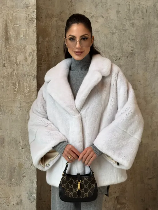 Шуба автоледи из импортной плюшевой норки White с английским воротником - фото 8