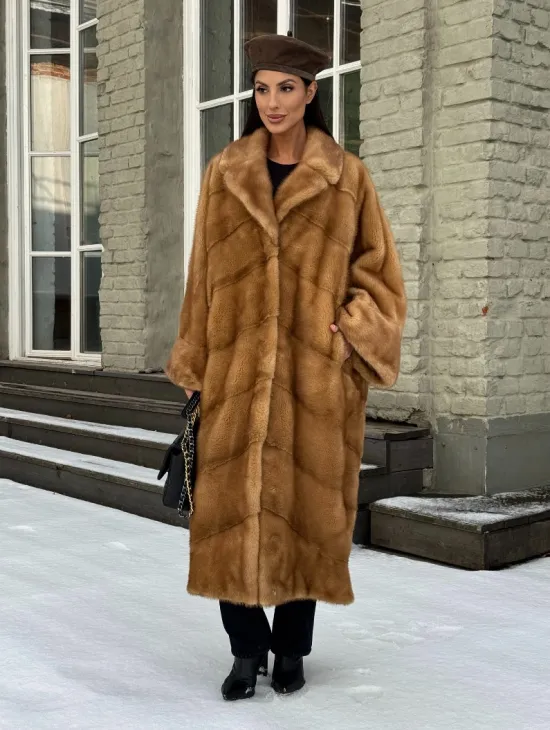 Женское меховое пальто оверсайз, стиль - Бохо из скандинавской норки GOLD - фото 6