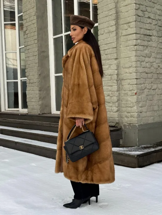 Женское меховое пальто оверсайз, стиль - Бохо из скандинавской норки GOLD - фото 8