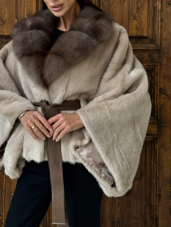 Женское меховое манто из норки  Pastel - 