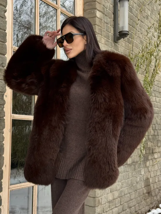 Шуба из меха песца цельные пластины Brown - фото 11