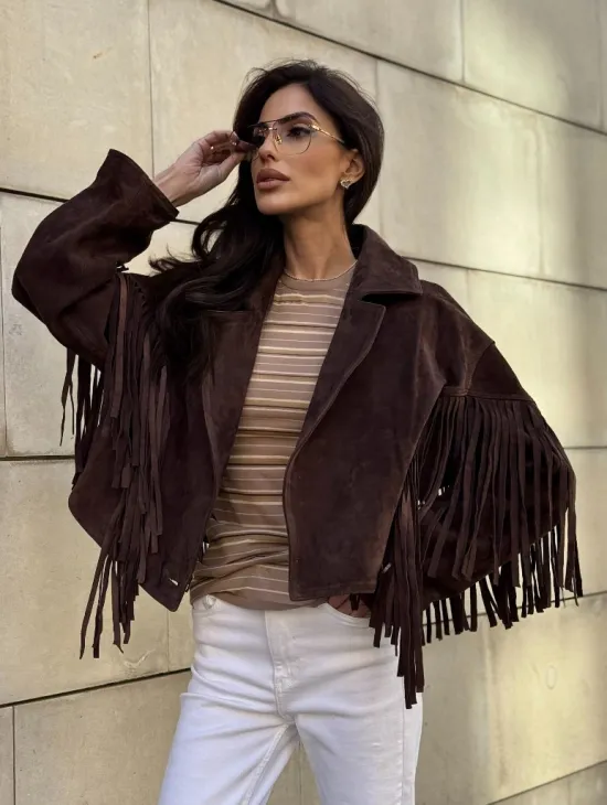 Кожаная куртка с бахромой - фото 10