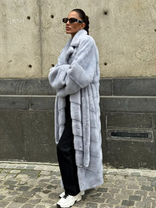 Длинная шуба из голубой скандинавской норки - фото 5