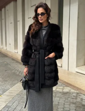 Пальто из куницы с отделкой кашемира - фото 1