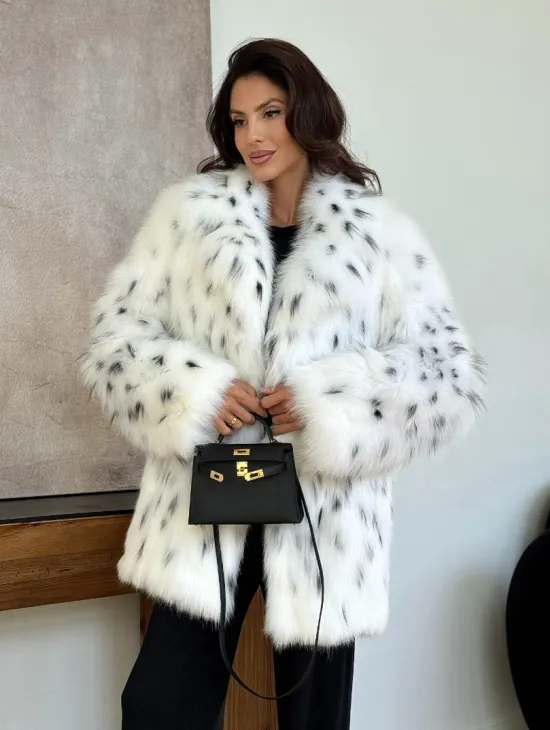 Шуба из лисы под рысь - белая - фото 7