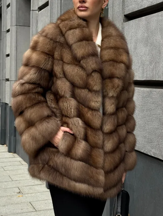 Шуба из куницы с воротником шаль - фото 5