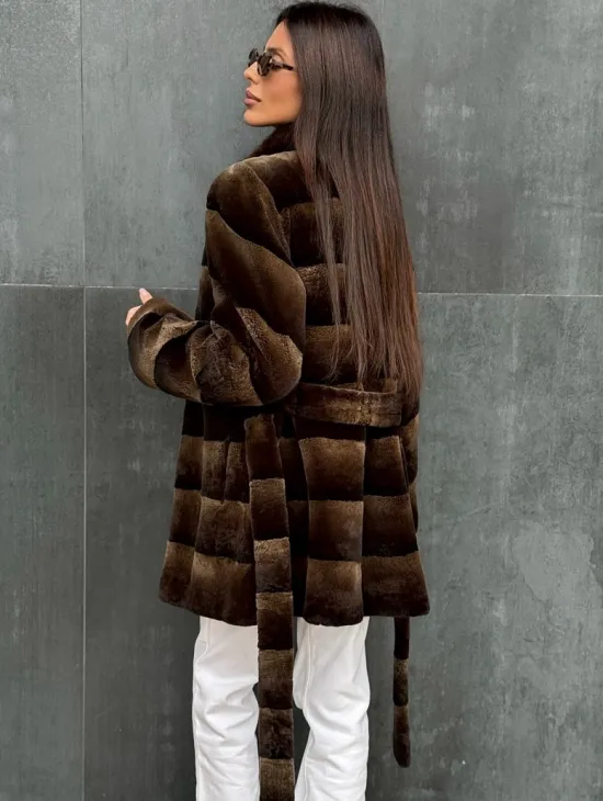 Шуба из кролика с норковым воротником - фото 1