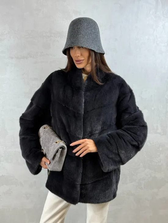 Полушубок норковый - темный графит - фото 8