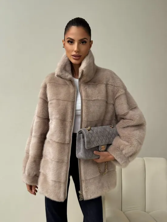 Норковая куртка стойка воротник - фото 9