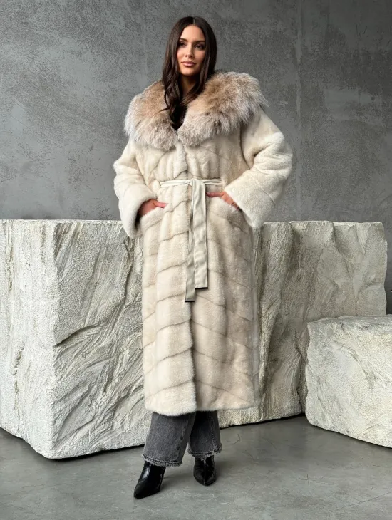 Норка шуба паркет с капюшоном рысь - фото 4