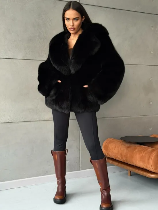 Черная шуба из лисы - фото 4