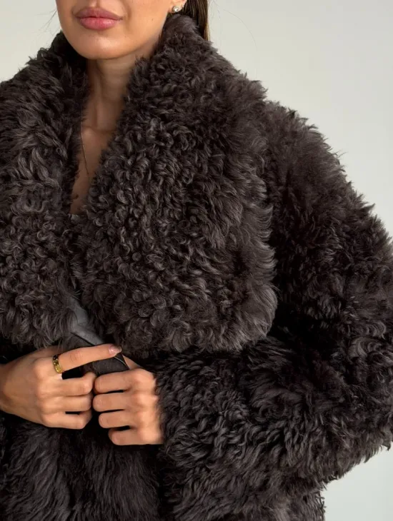 Дублёнка коричневая из овчины - тиградо - фото 2