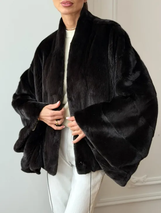 Короткая норковая шуба - пончо - фото 1