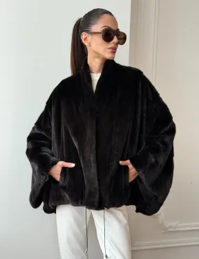 Короткая норковая шуба - пончо - фото 0