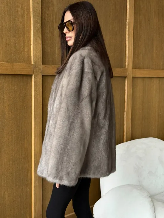 Норковый жакет в натуральном сером цвете - фото 4