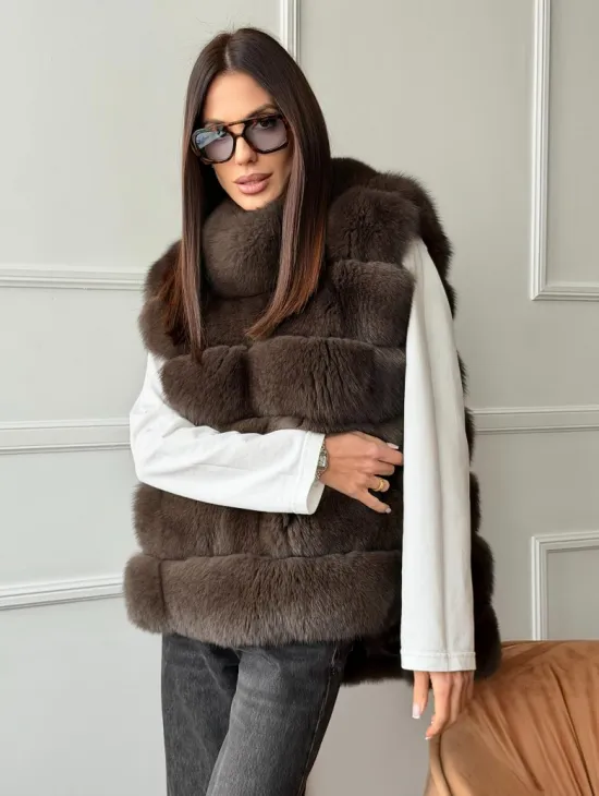 Меховая манишка под соболь из песца - фото 8