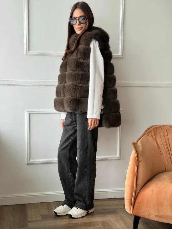 Меховая манишка под соболь из песца - фото 5