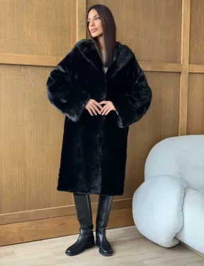 Черная норковая шуба с капюшоном - фото 6