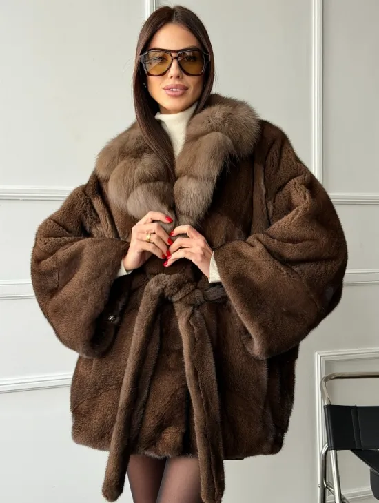 Полушубок автоледи норковый - воротник куница - фото 4