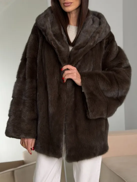 Зимняя норковая шуба с капюшоном - фото 6