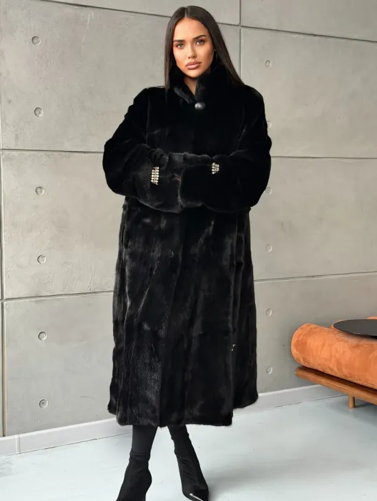 Черная норковая шуба Blackglama - стойка воротник - фото 0