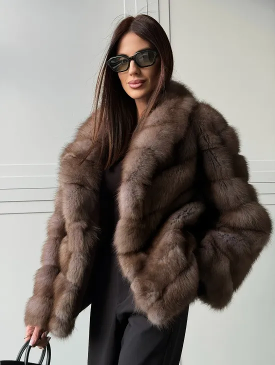 Куртка из куницы - воротник шаль - фото 0