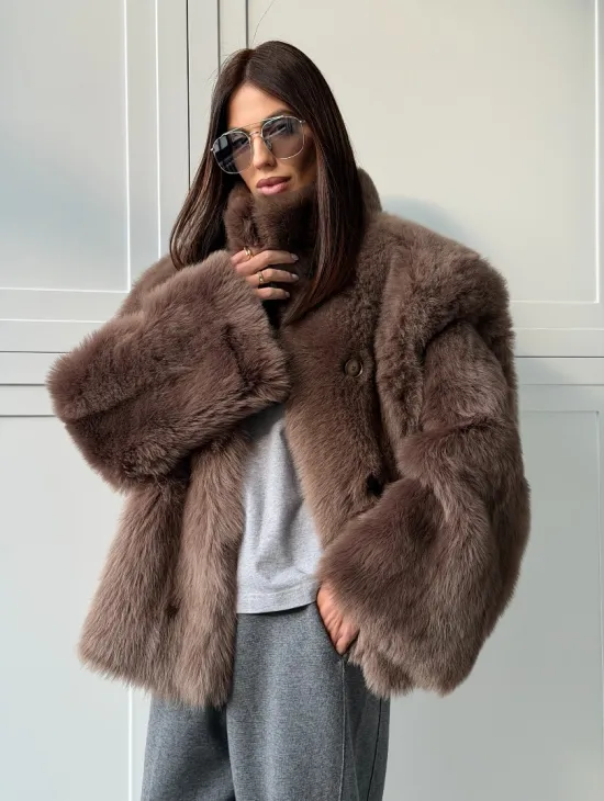 Дубленка из тосканы цвет taupe - фото 10