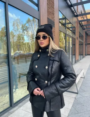 Дубленка из натуральной овчины в стиле милитари - фото 1