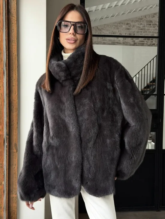 Меховой норковый жакет (серый) - фото 6
