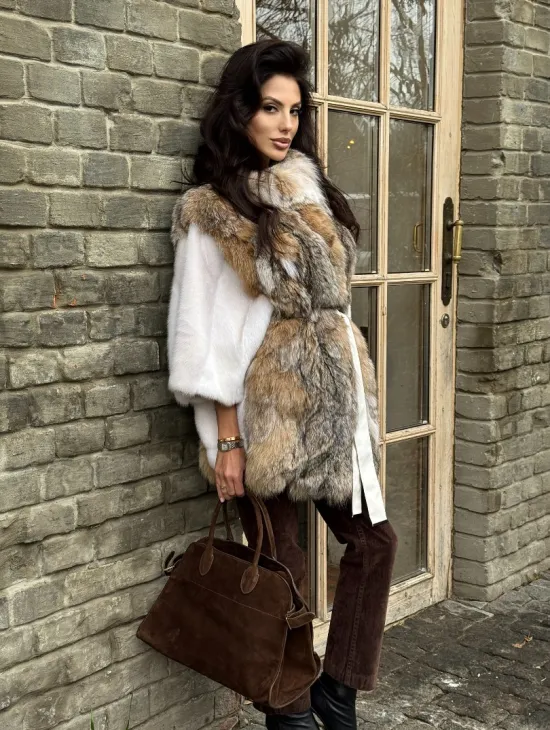 Норковая шуба летучая мышь, отделка из меха рыси - фото 4