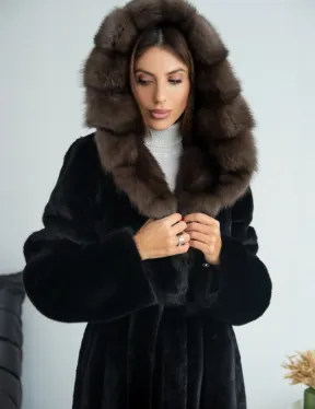 Норка BLACKGLAMA, пластины с капюшоном из меха куницы - фото 1