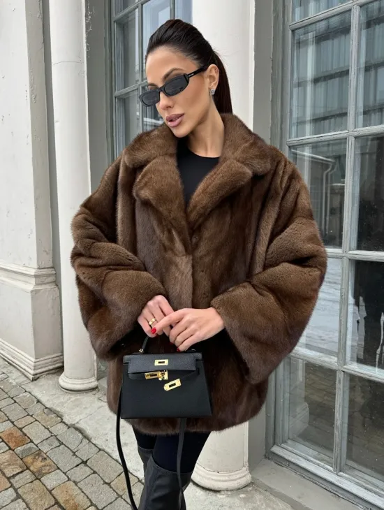 Кимоно полушубок английский воротник - цвет соболь - фото 2