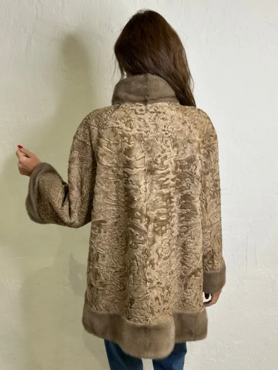 Каракульча стойка воротник отделка норка - пастель - фото 2