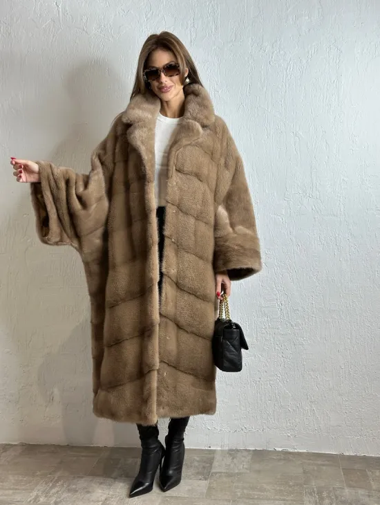 Роскошное манто из аукционной норки - цвет пастель - фото 3