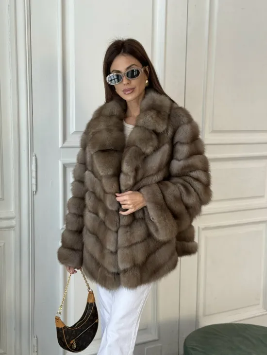 Шуба из куницы воротник английский - фото 7