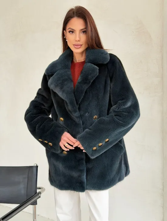 Норковый жакет английский воротник - черный изумруд - фото 0