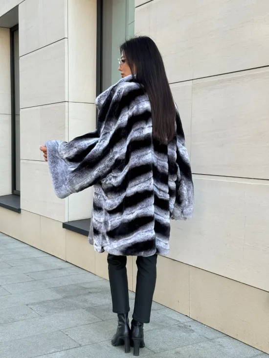 Шуба из кролика рекс стойка воротник - цвет шиншилла - фото 9