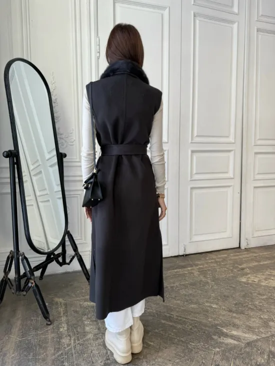 Пальто из кашемира с отделкой из меха норки - фото 5