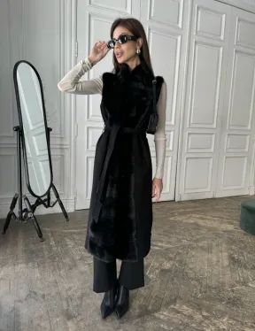 Стильное кашемировое пальто с мехом норки - фото 5